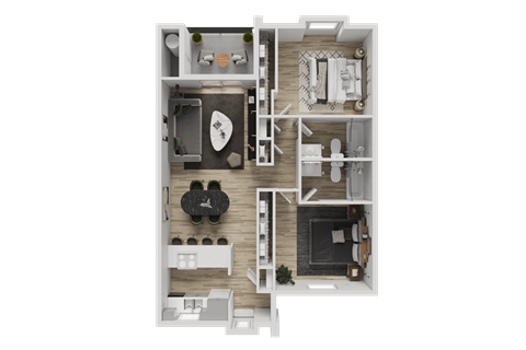 Floor plan for 2 beds, 2 baths, 900 sqft